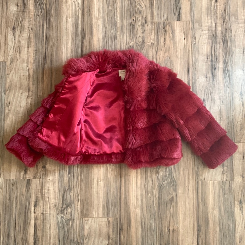 Forever 21 red/pink faux fur mid length coat